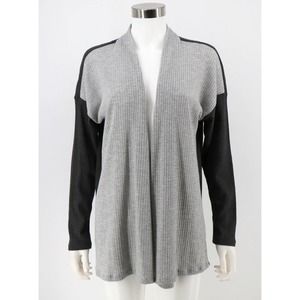 Bobeau NEW Open Front Waffle Knit Cardigan Sweater Colorblock Gray Size Large